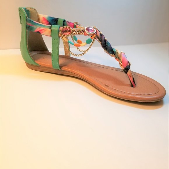 Venus Turquoise Jeweled Thong Sandals - Picture 7 of 16